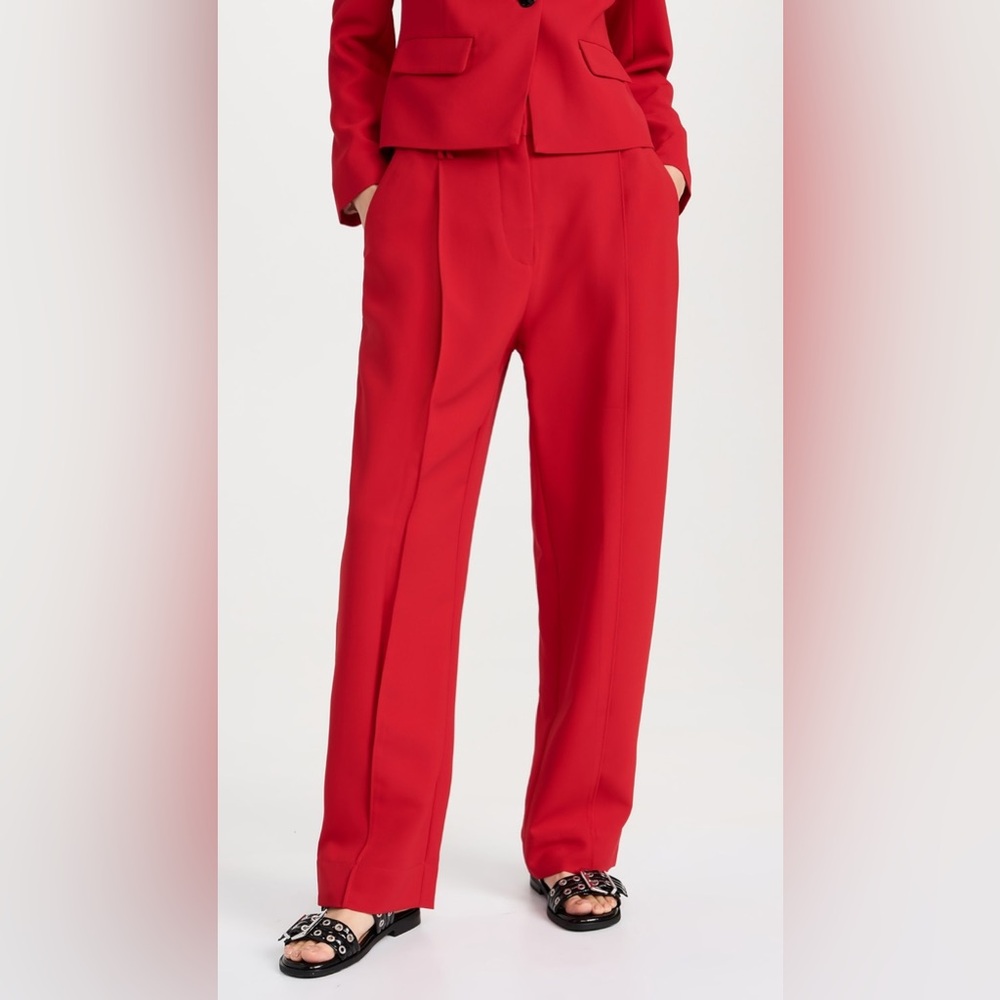 Ganni light twill suiting relaxed pleated pants